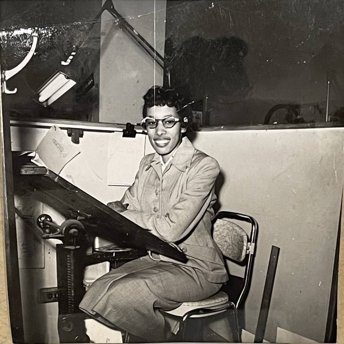 Vivian at the drafting table